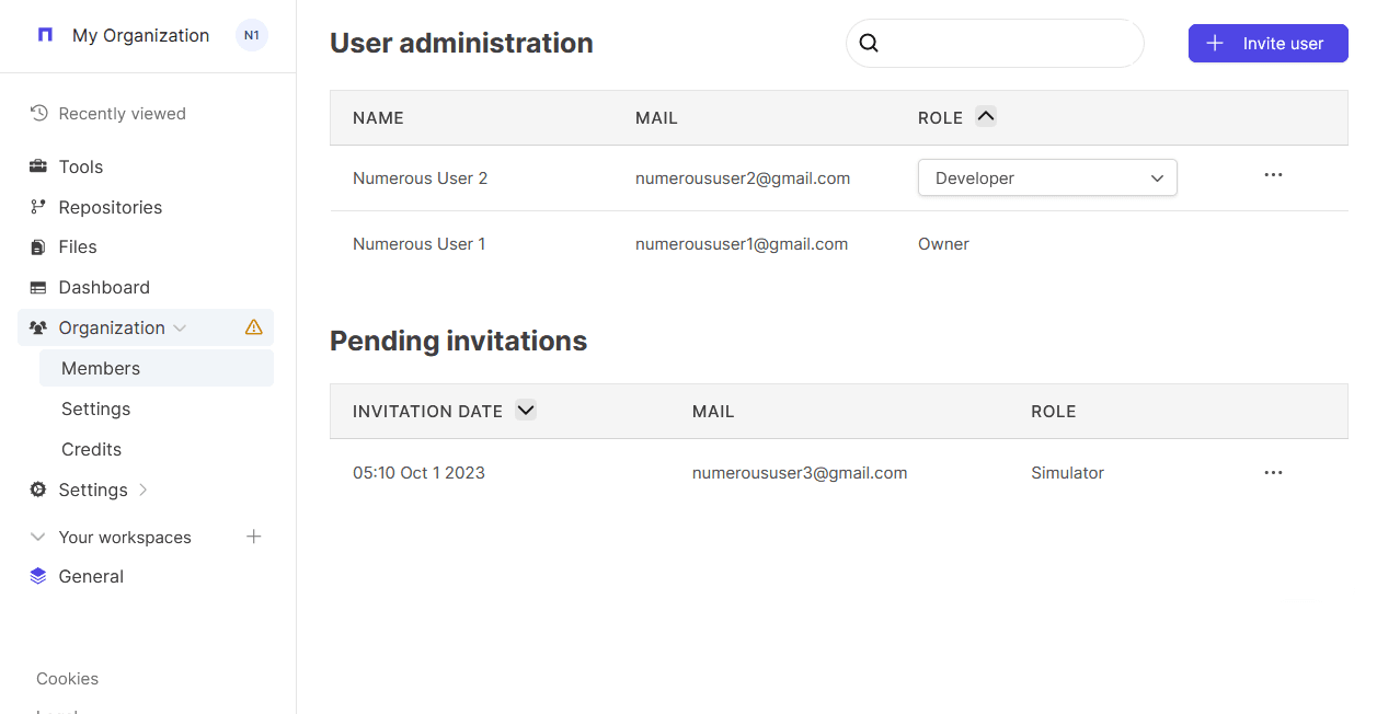 The organization member page